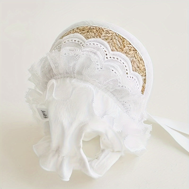 Pet Bow Lace Straw Hat