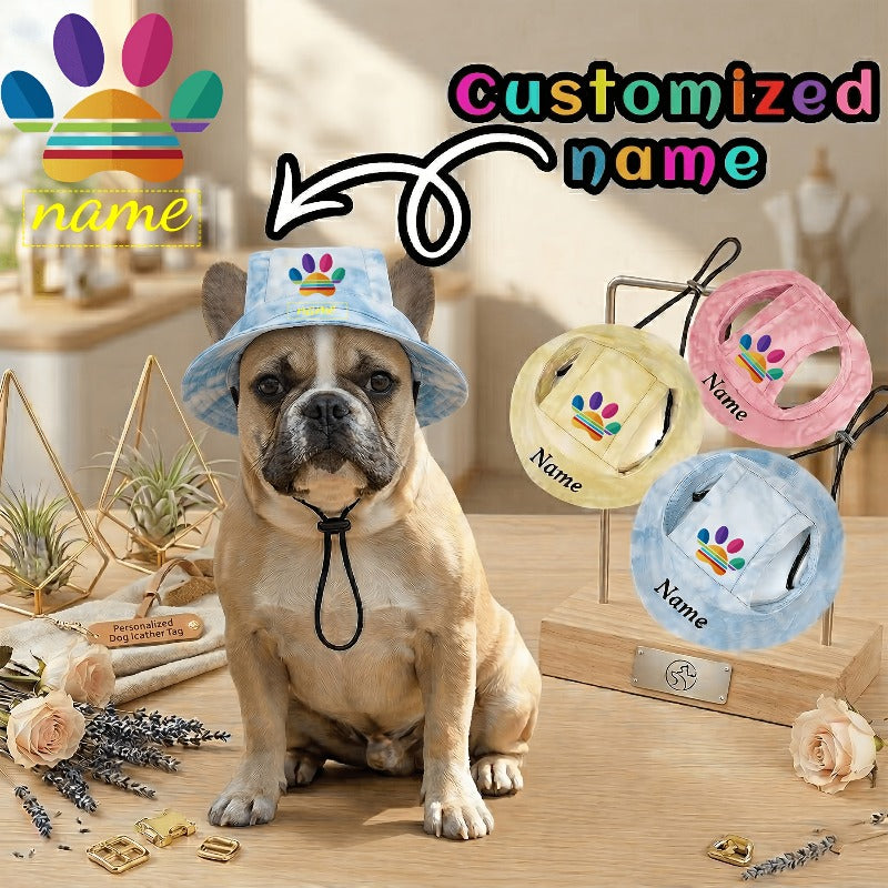 Exclusive Adidas-style Colorful Paw Print LOGO Plus Name Printing for Pets, Universal Sun Protection Hats for Cats and Dogs, Pet Gifts Available in Multiple Colors. Suitable for Both Cats and Dogs, These Hats Provide Sun Shading and Protec