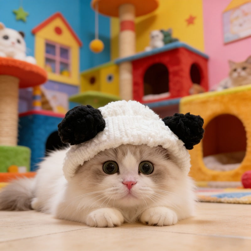 5pcs Cute Cat Hat with Pig Design, Soft Plush Pet Headwear for Cats & Small Dogs, Warm Kitten Costume Accessory for Photo Shoots, Halloween, Christmas, Party, Adjustable Pet Hat for Cats